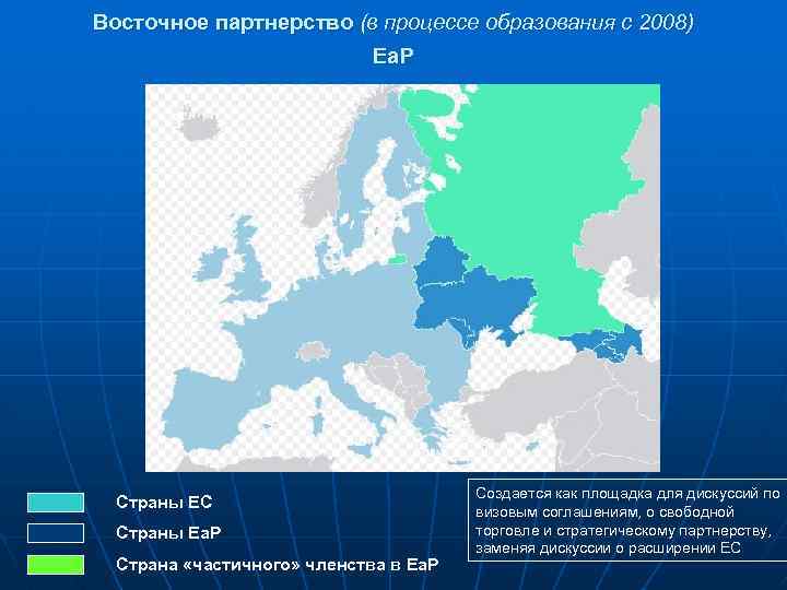 Восточное партнерство (в процессе образования с 2008) Ea. P Страны ЕС Страны Ea. P