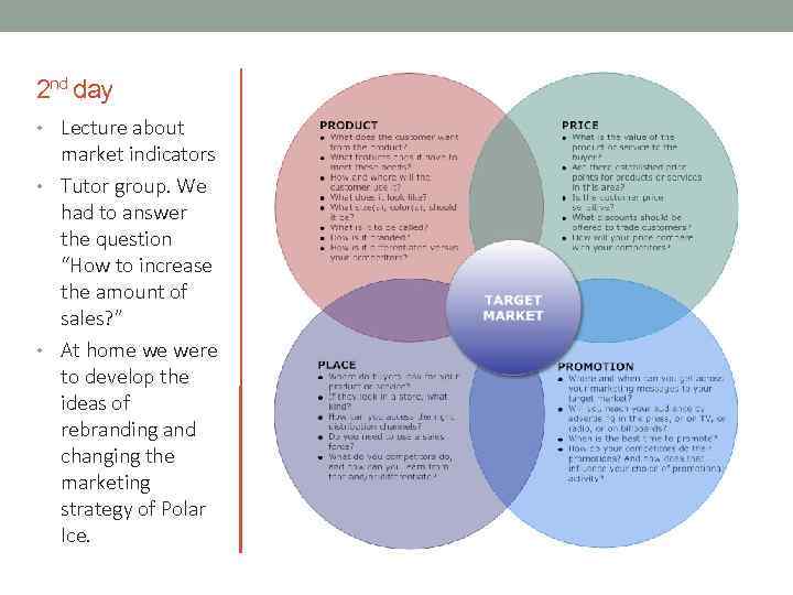 2 nd day • Lecture about market indicators • Tutor group. We had to