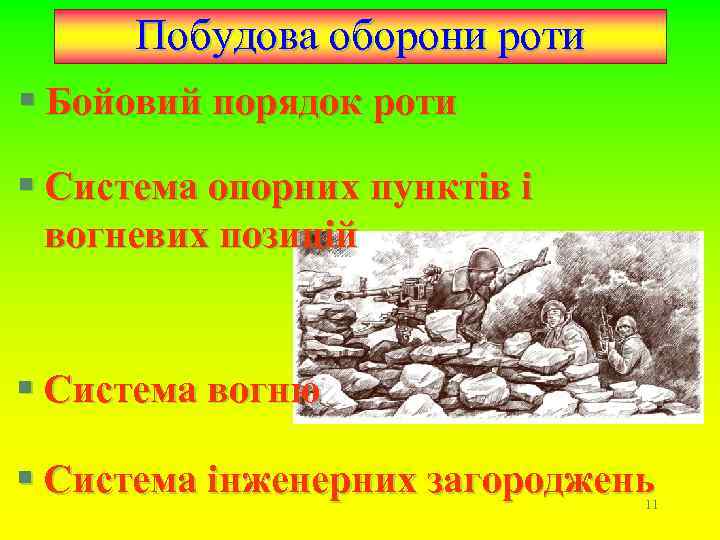 Побудова оборони роти § Бойовий порядок роти § Система опорних пунктів і вогневих позицій