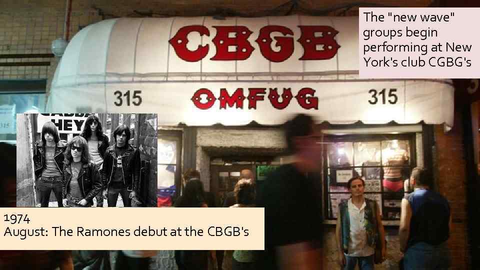 The "new wave" groups begin performing at New York's club CGBG's 1974 August: The