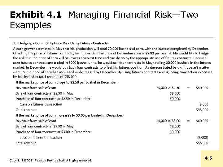 Exhibit 4. 1 Managing Financial Risk—Two Examples Copyright © 2011 Pearson Prentice Hall. All