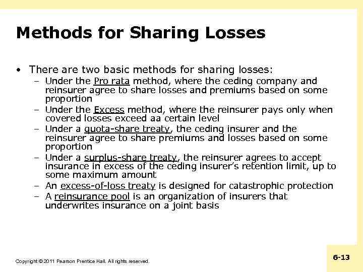 Methods for Sharing Losses • There are two basic methods for sharing losses: –