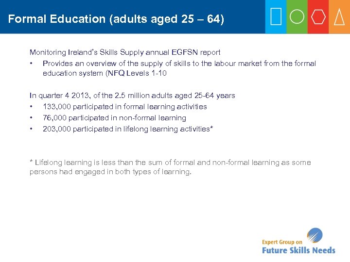 Formal Education (adults aged 25 – 64) Monitoring Ireland’s Skills Supply annual EGFSN report