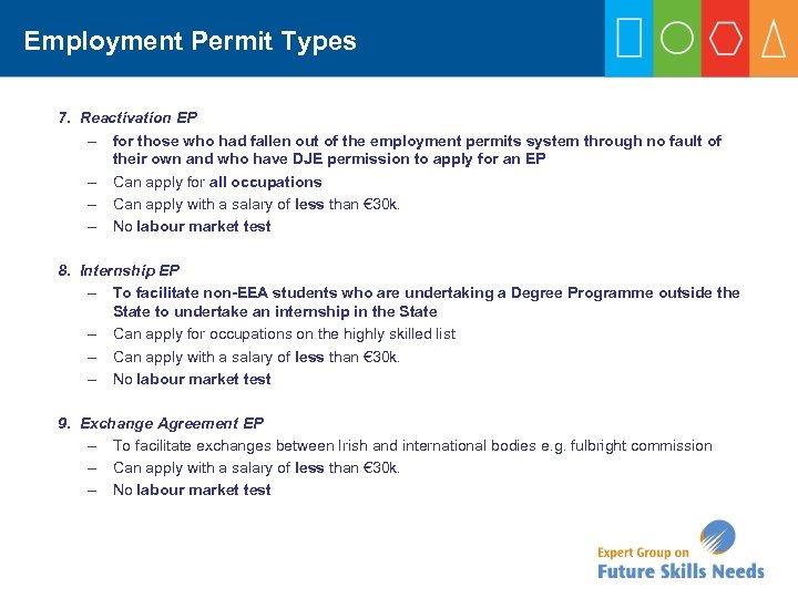 Employment Permit Types 7. Reactivation EP – for those who had fallen out of