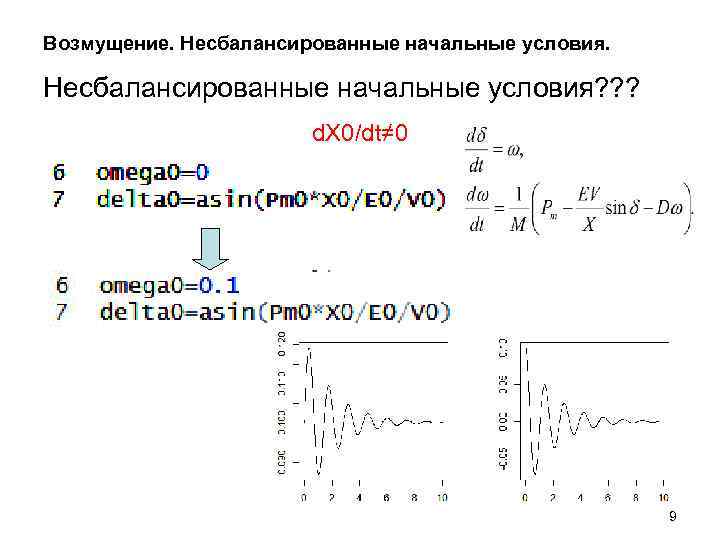 Возмущение. Несбалансированные начальные условия? ? ? d. X 0/dt≠ 0 9 