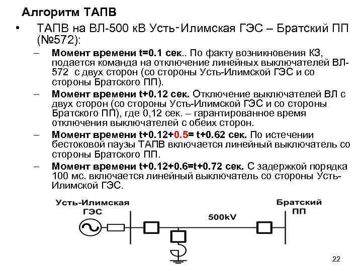 Алгоритм ТАПВ • ТАПВ на ВЛ-500 к. В Усть‑Илимская ГЭС – Братский ПП (№