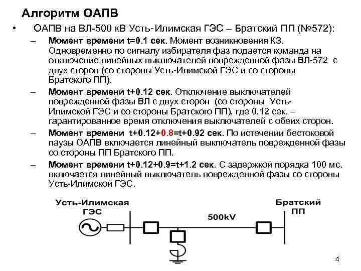 Алгоритм ОАПВ • ОАПВ на ВЛ-500 к. В Усть‑Илимская ГЭС – Братский ПП (№