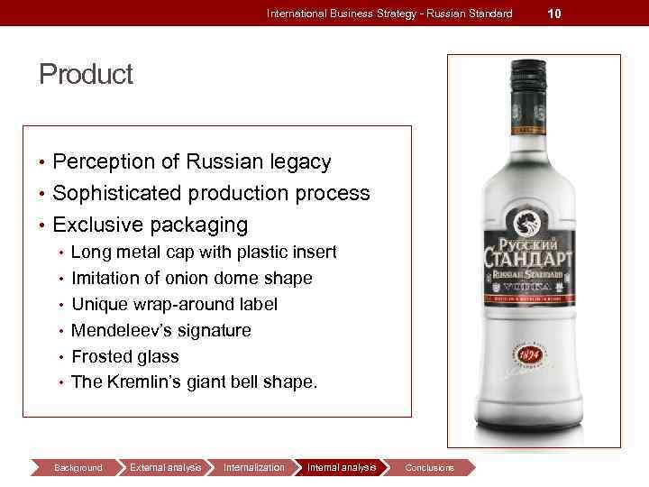 International Business Strategy - Russian Standard Product • Perception of Russian legacy • Sophisticated