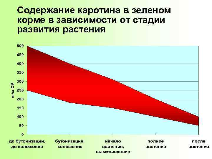 Содержание каротина в зеленом корме в зависимости от стадии развития растения 