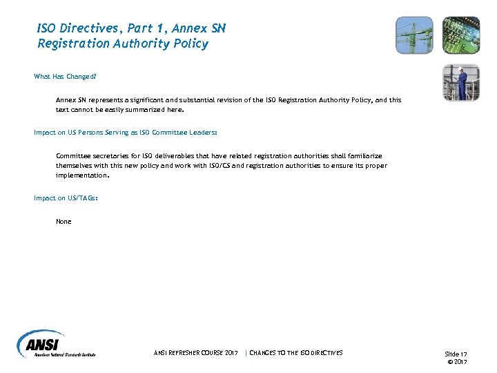 ISO Directives, Part 1, Annex SN Registration Authority Policy What Has Changed? Annex SN