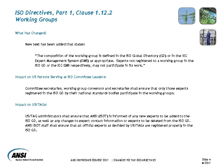ISO Directives, Part 1, Clause 1. 12. 2 Working Groups What Has Changed? New