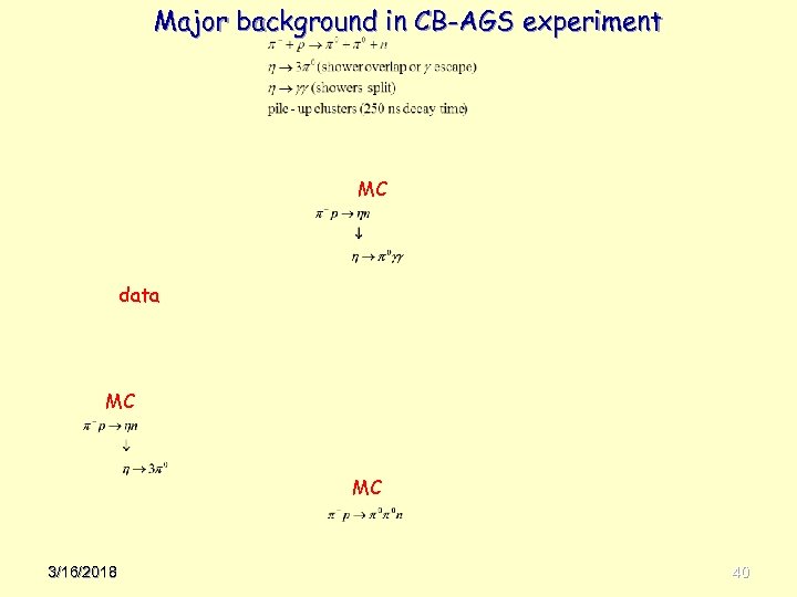 Major background in CB-AGS experiment MC data MC MC 3/16/2018 40 