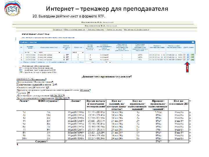 Интернет – тренажер для преподавателя 20. Выводим рейтинг-лист в формате RTF. 1 