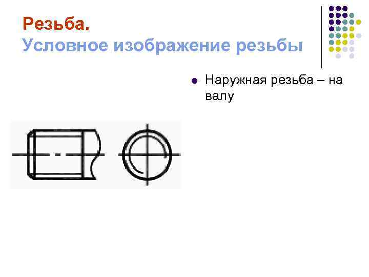 Резьба. Условное изображение резьбы l Наружная резьба – на валу 