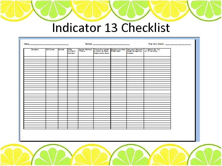 Indicator 13 Checklist 