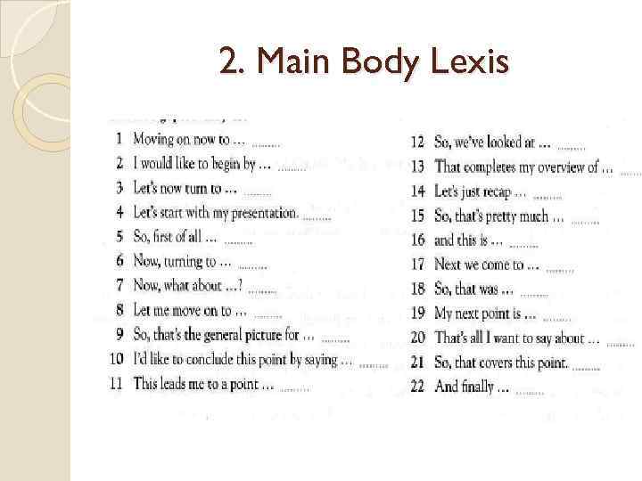 2. Main Body Lexis 