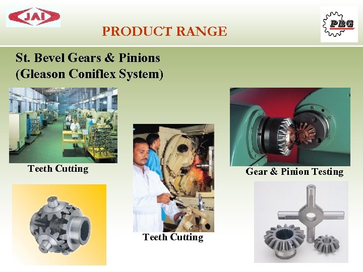 PRODUCT RANGE St. Bevel Gears & Pinions (Gleason Coniflex System) Teeth Cutting Gear &