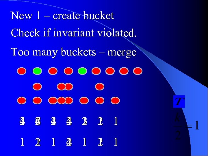New 1 – create bucket Check if invariant violated. Too many buckets – merge