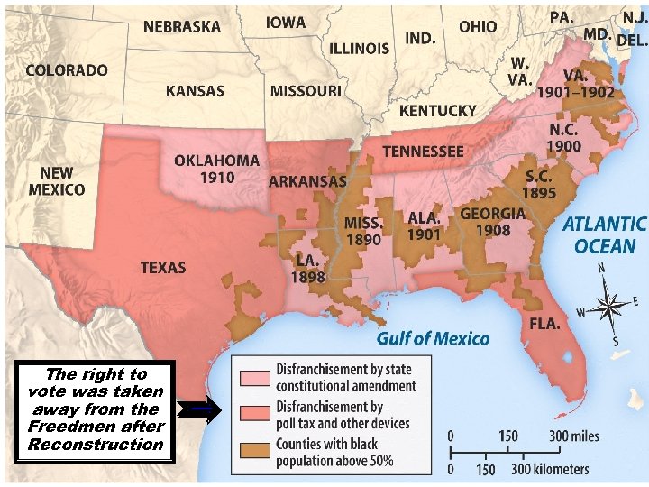 South’s Backlash 1 The right to vote was taken away from the Freedmen after