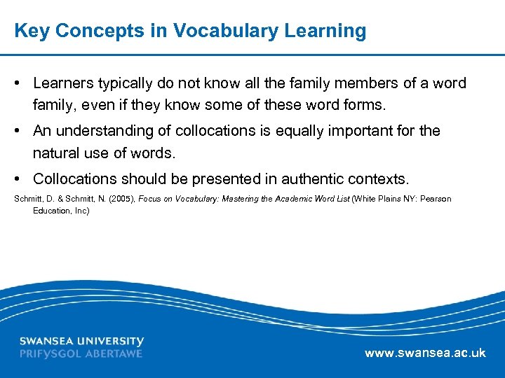 Key Concepts in Vocabulary Learning • Learners typically do not know all the family