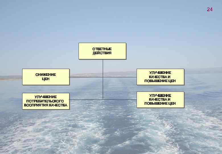 24 ОТВЕТНЫЕ ДЕЙСТВИЯ СНИЖЕНИЕ ЦЕН УЛУЧШЕНИЕ КАЧЕСТВА И ПОВЫШЕНИЕ ЦЕН УЛУЧШЕНИЕ ПОТРЕБИТЕЛЬСКОГО ВОСПРИЯТИЯ КАЧЕСТВА