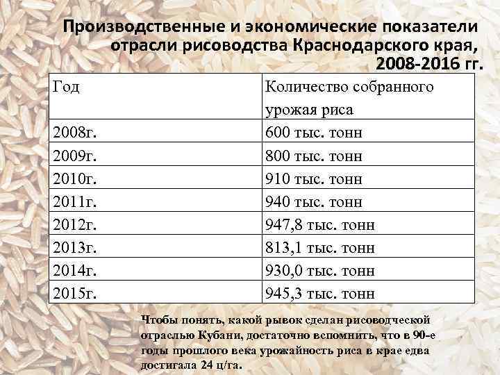 Производственные и экономические показатели отрасли рисоводства Краснодарского края, 2008 -2016 гг. Год 2008 г.