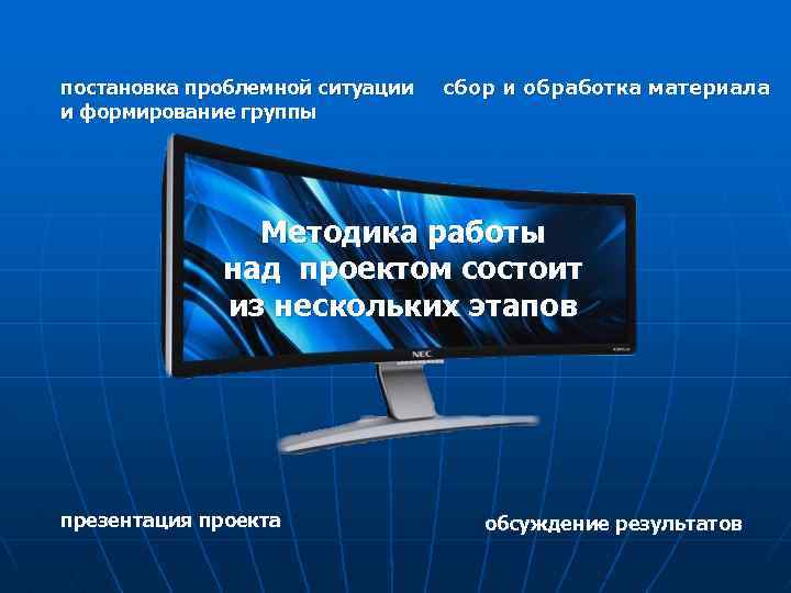 постановка проблемной ситуации и формирование группы сбор и обработка материала Методика работы над проектом