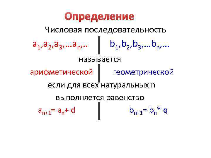 Определение Числовая последовательность а 1, а 2, а 3, …аn, . . b 1,