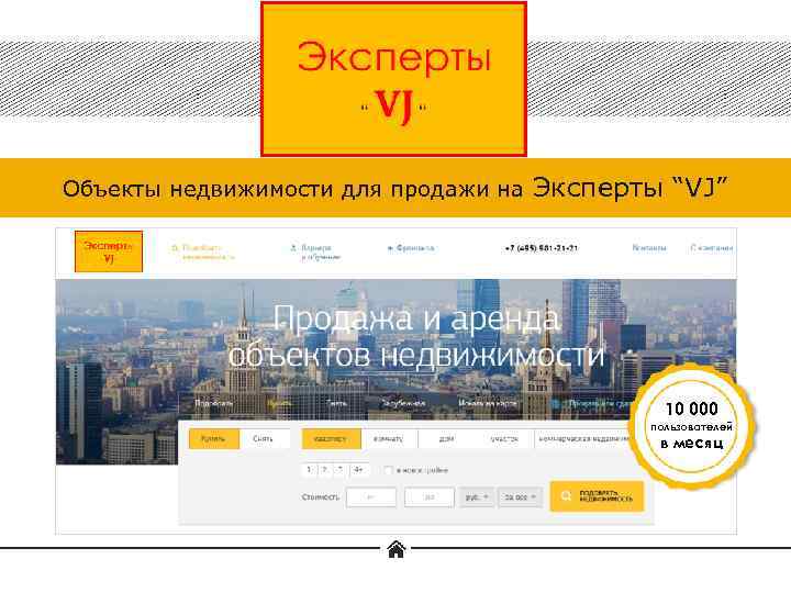 Объекты недвижимости для продажи на Эксперты “VJ” 10 000 пользователей в месяц 
