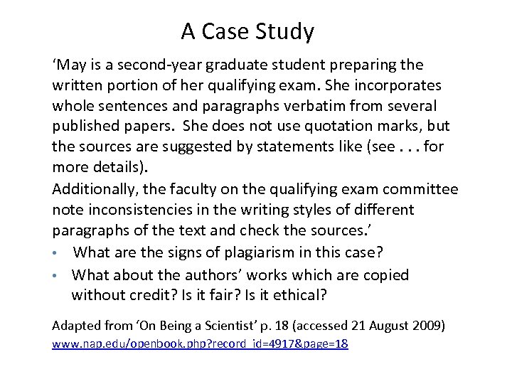 A Case Study ‘May is a second-year graduate student preparing the written portion of