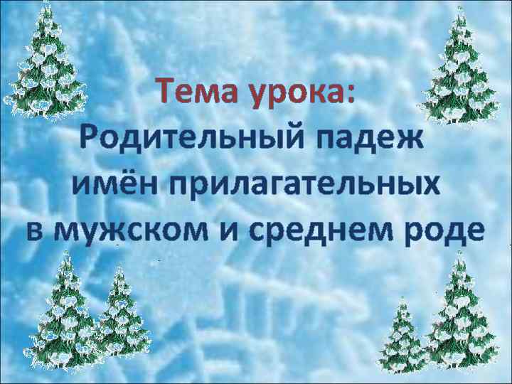 Тема урока: Родительный падеж имён прилагательных в мужском и среднем роде 