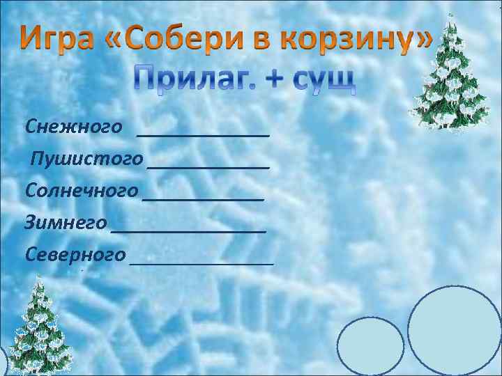 Снежного ______ Пушистого ______ Солнечного ______ Зимнего _______ Северного _______ 