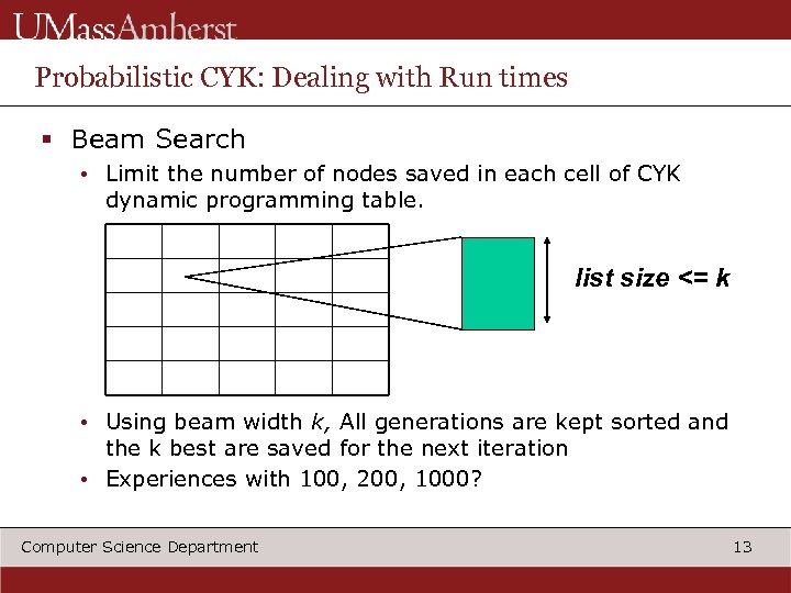Probabilistic CYK: Dealing with Run times § Beam Search • Limit the number of