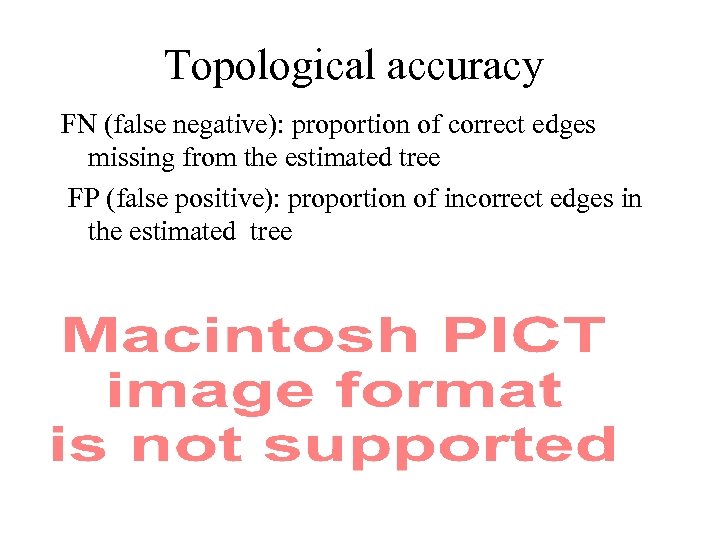 Topological accuracy FN (false negative): proportion of correct edges missing from the estimated tree