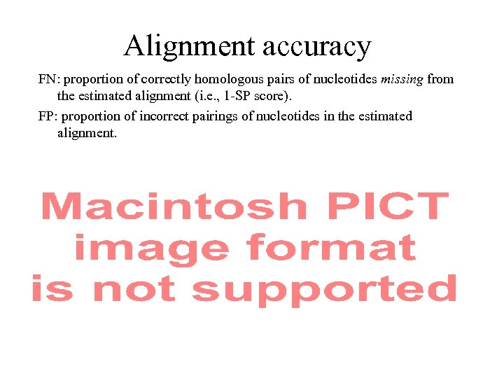 Alignment accuracy FN: proportion of correctly homologous pairs of nucleotides missing from the estimated