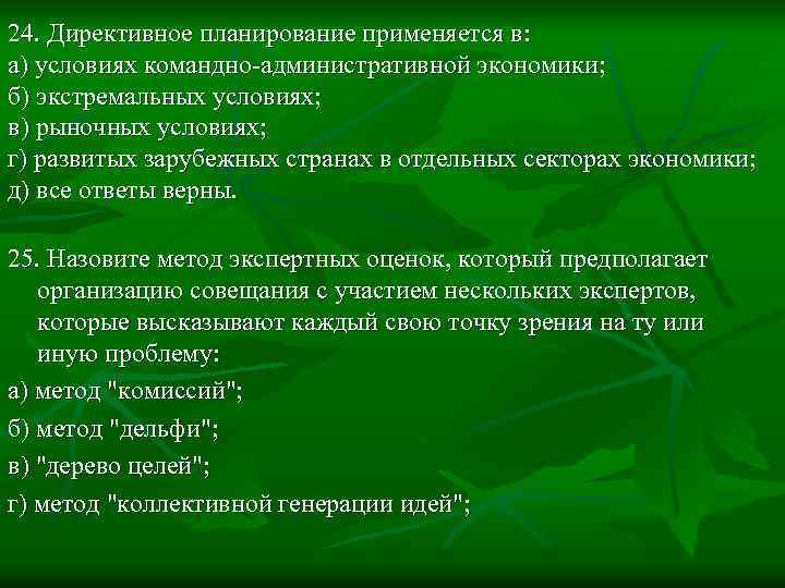 Директивное планирование экономической системы