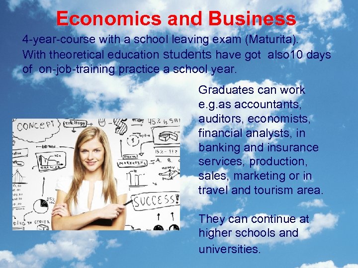 Economics and Business 4 -year-course with a school leaving exam (Maturita). With theoretical education
