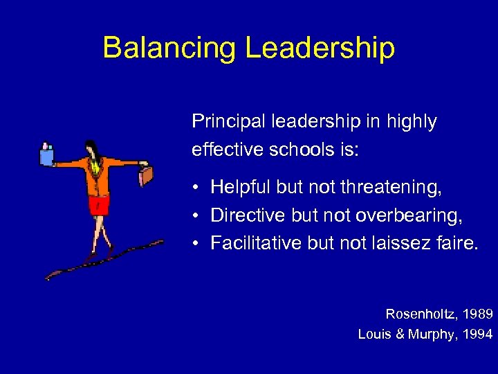 Balancing Leadership Principal leadership in highly effective schools is: • Helpful but not threatening,