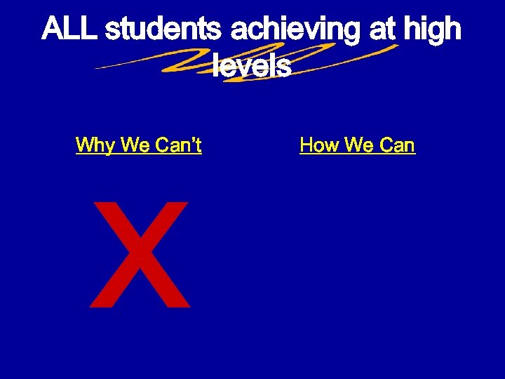 ALL students achieving at high levels Why We Can’t X How We Can 