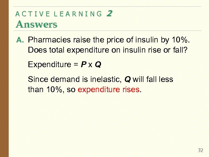 ACTIVE LEARNING Answers 2 A. Pharmacies raise the price of insulin by 10%. Does