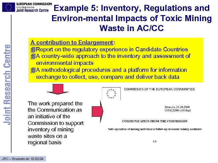Example 5: Inventory, Regulations and Environ-mental Impacts of Toxic Mining Waste in AC/CC A