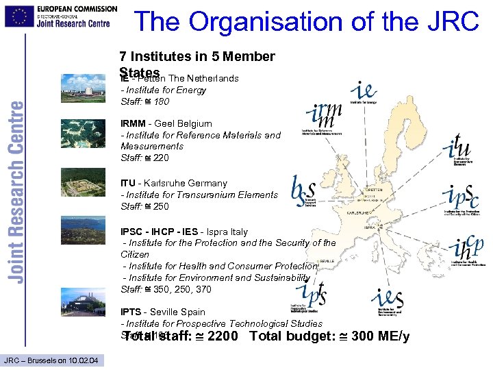 The Organisation of the JRC 7 Institutes in 5 Member States The Netherlands IE