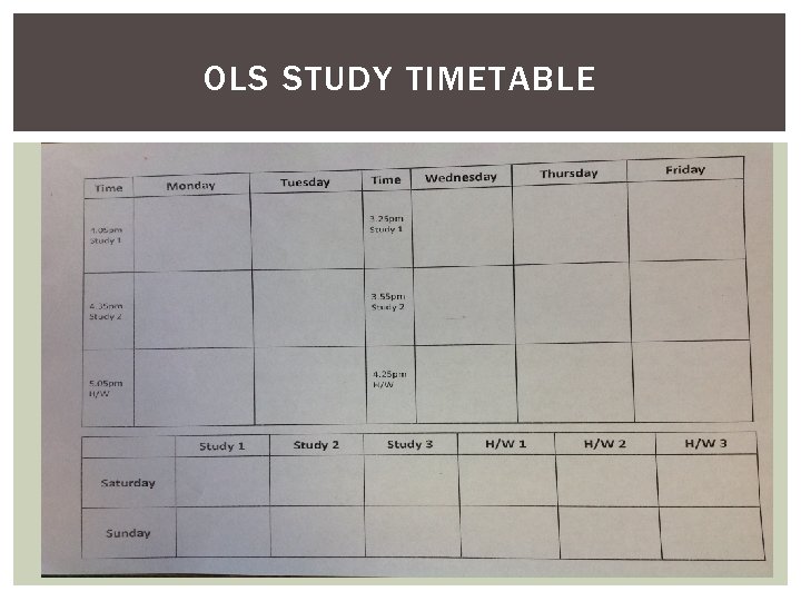 OLS STUDY TIMETABLE 