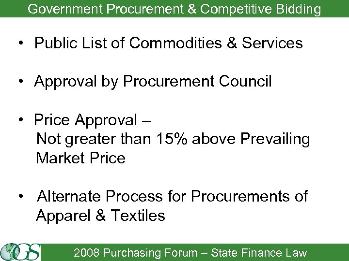 Government Procurement & Competitive Bidding • Public List of Commodities & Services • Approval
