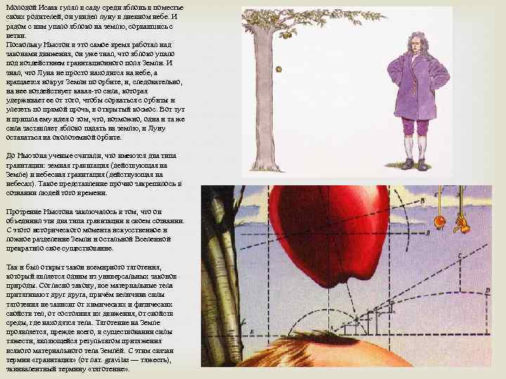 Молодой Исаак гулял в саду среди яблонь в поместье своих родителей, он увидел луну