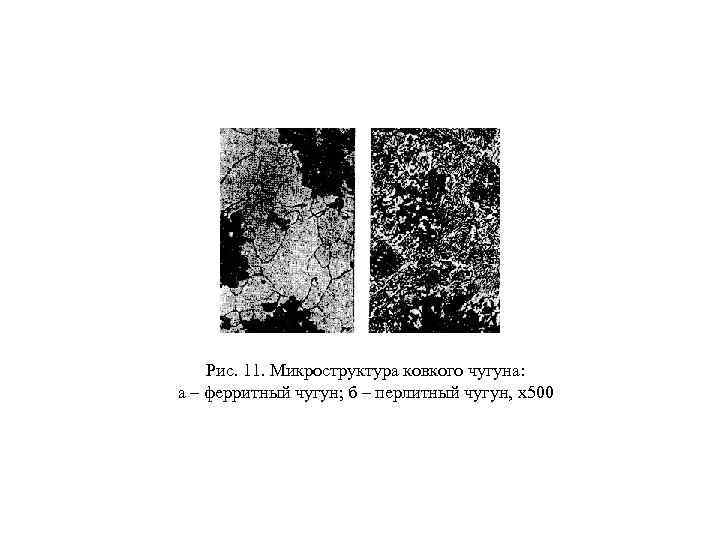 Рис. 11. Микроструктура ковкого чугуна: а – ферритный чугун; б – перлитный чугун, х500