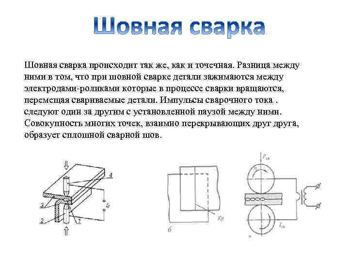 Шовная сварка происходит так же, как и точечная. Разница между ними в том, что