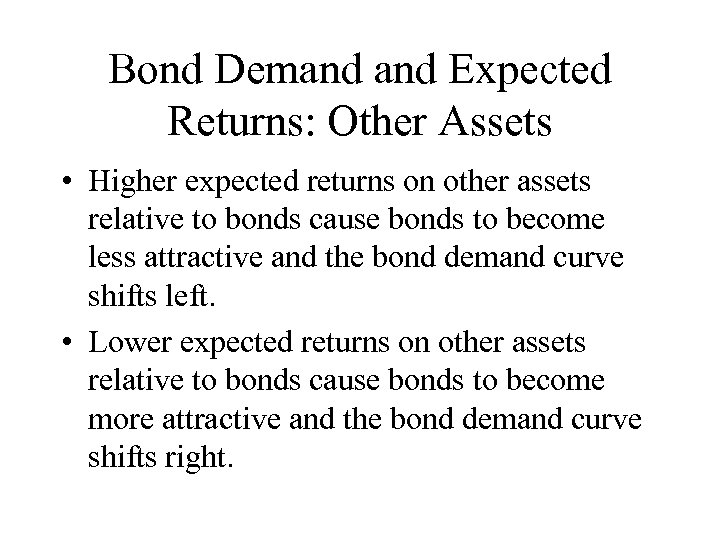 Bond Demand Expected Returns: Other Assets • Higher expected returns on other assets relative