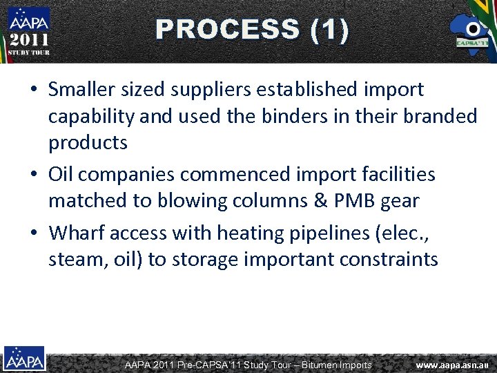 PROCESS (1) • Smaller sized suppliers established import capability and used the binders in