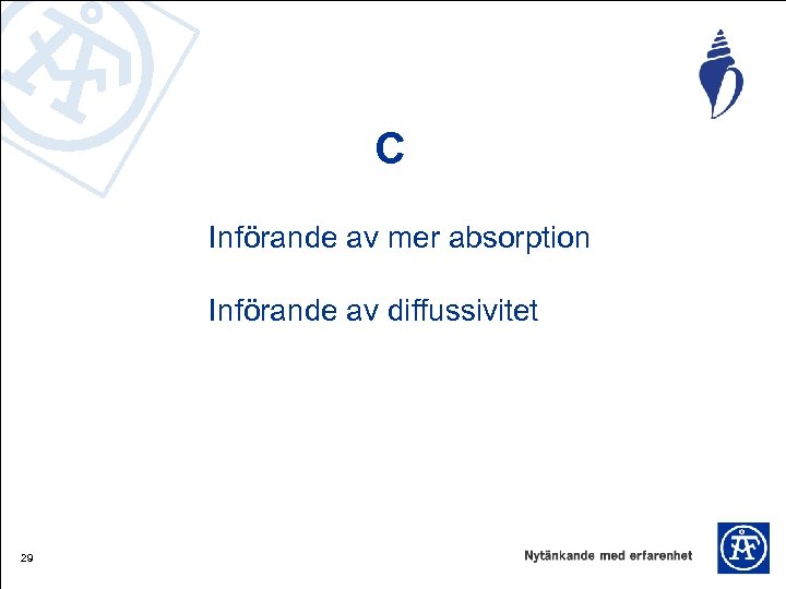 C Införande av mer absorption Införande av diffussivitet 29 